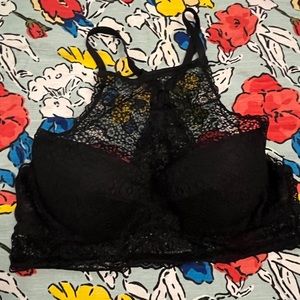 Womens No Boundaries Bralette Black 34B Lace High Neck